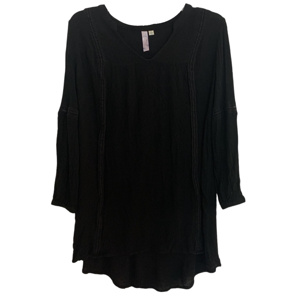 Alya Black V-Neck Long Sleeve Boho Flowy Dress